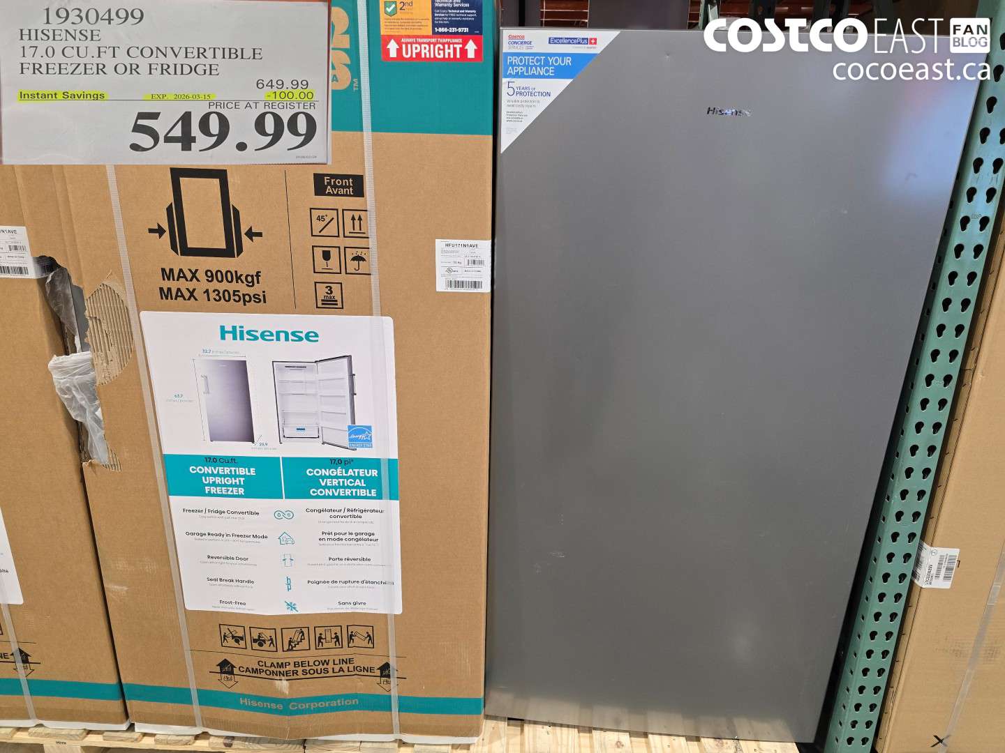 1930499 HISENSE 17.0 CU. FT CONVERTIBLE FREEZER OR FRIDGE ($100.00 INSTANT SAVINGS EXPIRES ON 2026-03-15) $549.99