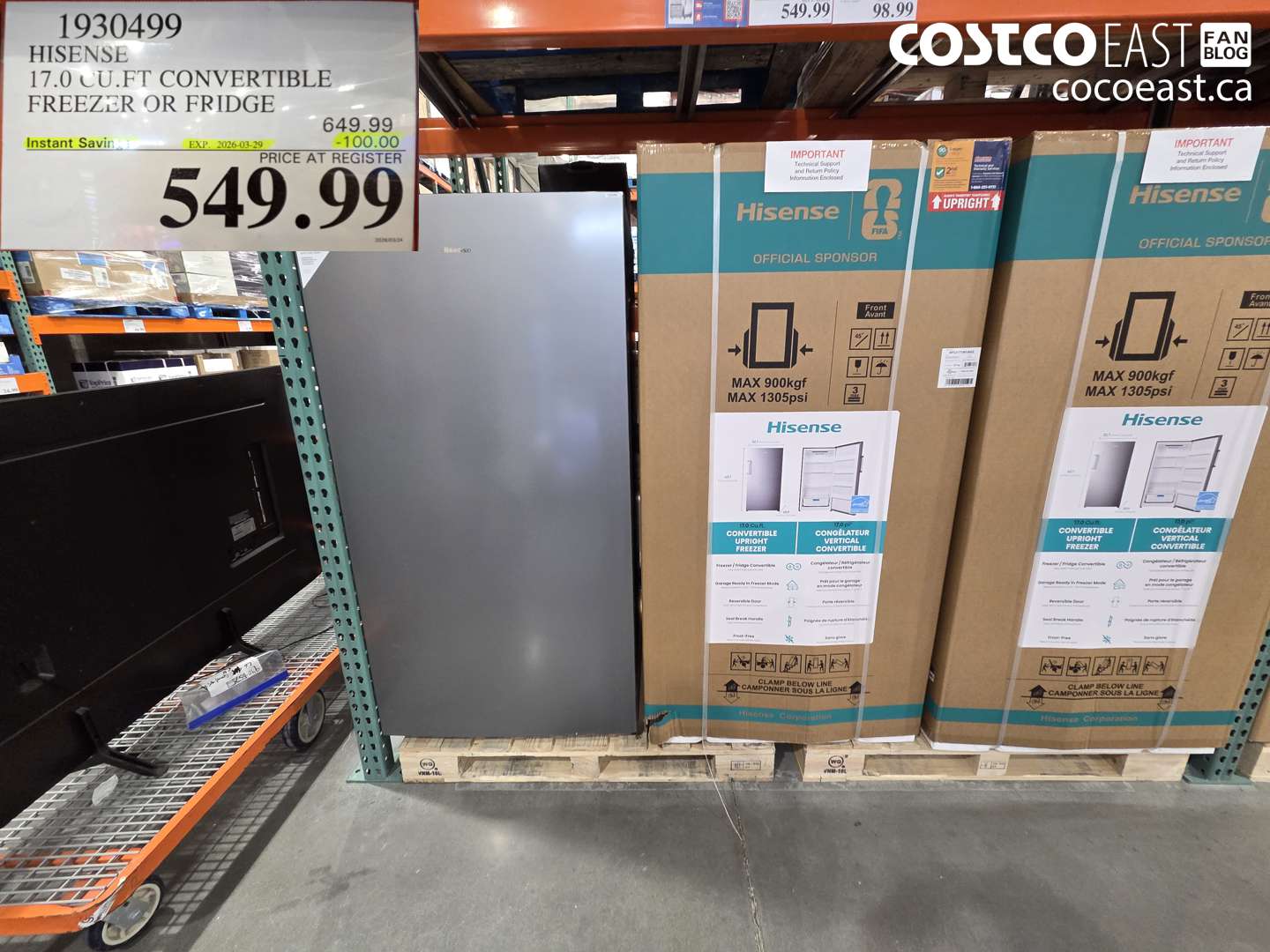 1930499 HISENSE 17.0 CU. FT CONVERTIBLE FREEZER OR FRIDGE ($100.00 INSTANT SAVINGS EXPIRES ON 2026-03-29) $549.99