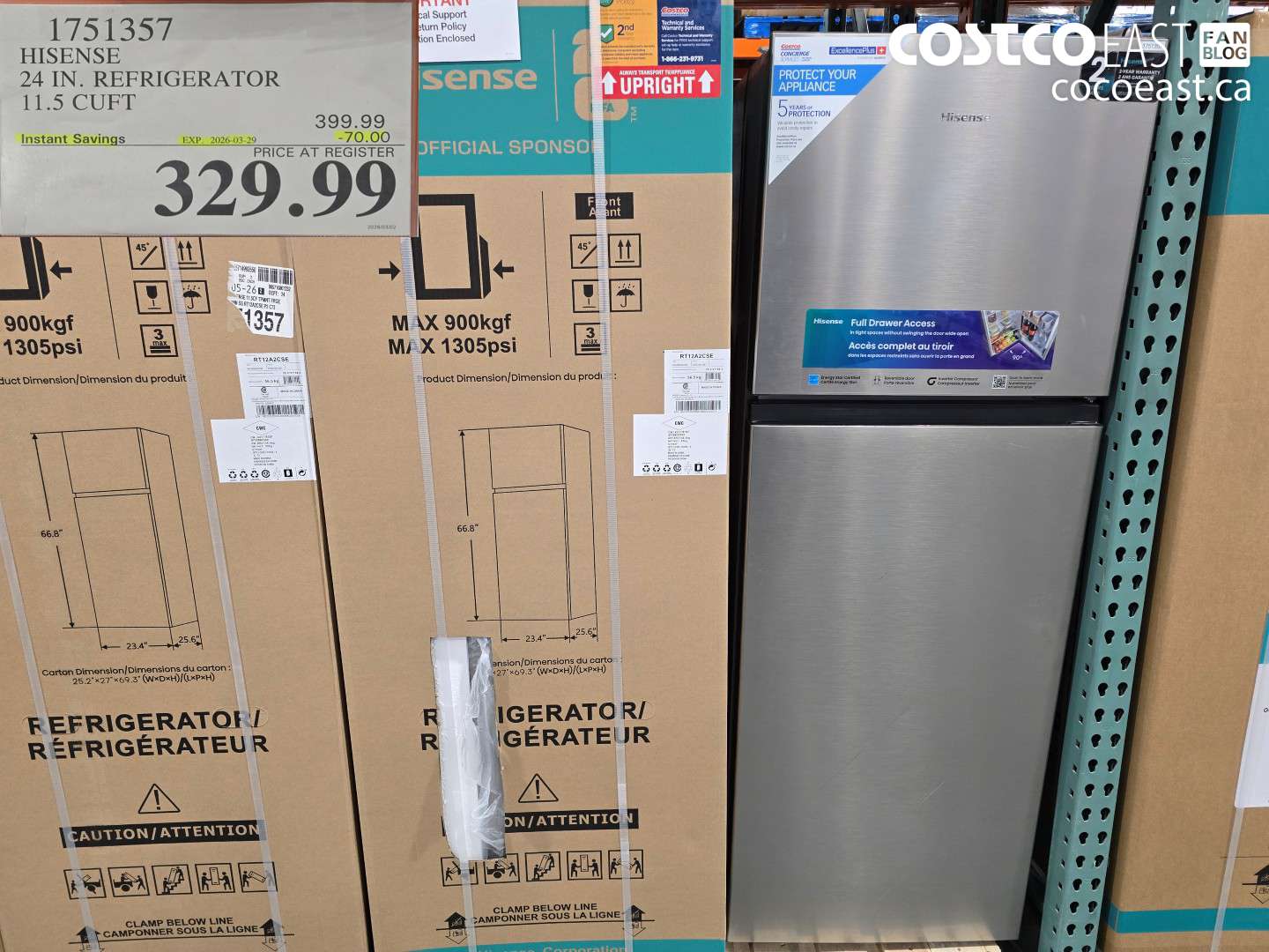 1751357 HISENSE 24 IN. REFRIGERATOR 11.5 CUFT ($70.00 INSTANT SAVINGS EXPIRES ON 2026-03-29) $329.99