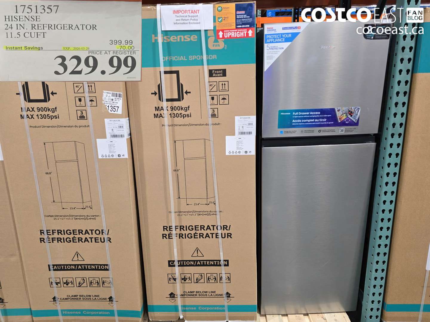 1751357 HISENSE 24 IN. REFRIGERATOR 11.5 CUFT ($70.00 INSTANT SAVINGS EXPIRES ON 2026-03-29) $329.99