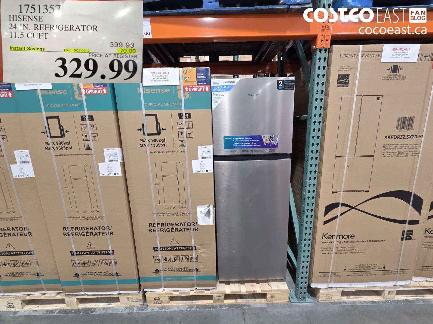 1751357 HISENSE 24 IN. REFRIGERATOR 11.5 CUFT ($70.00 INSTANT SAVINGS EXPIRES ON 2026-04-12) $329.99