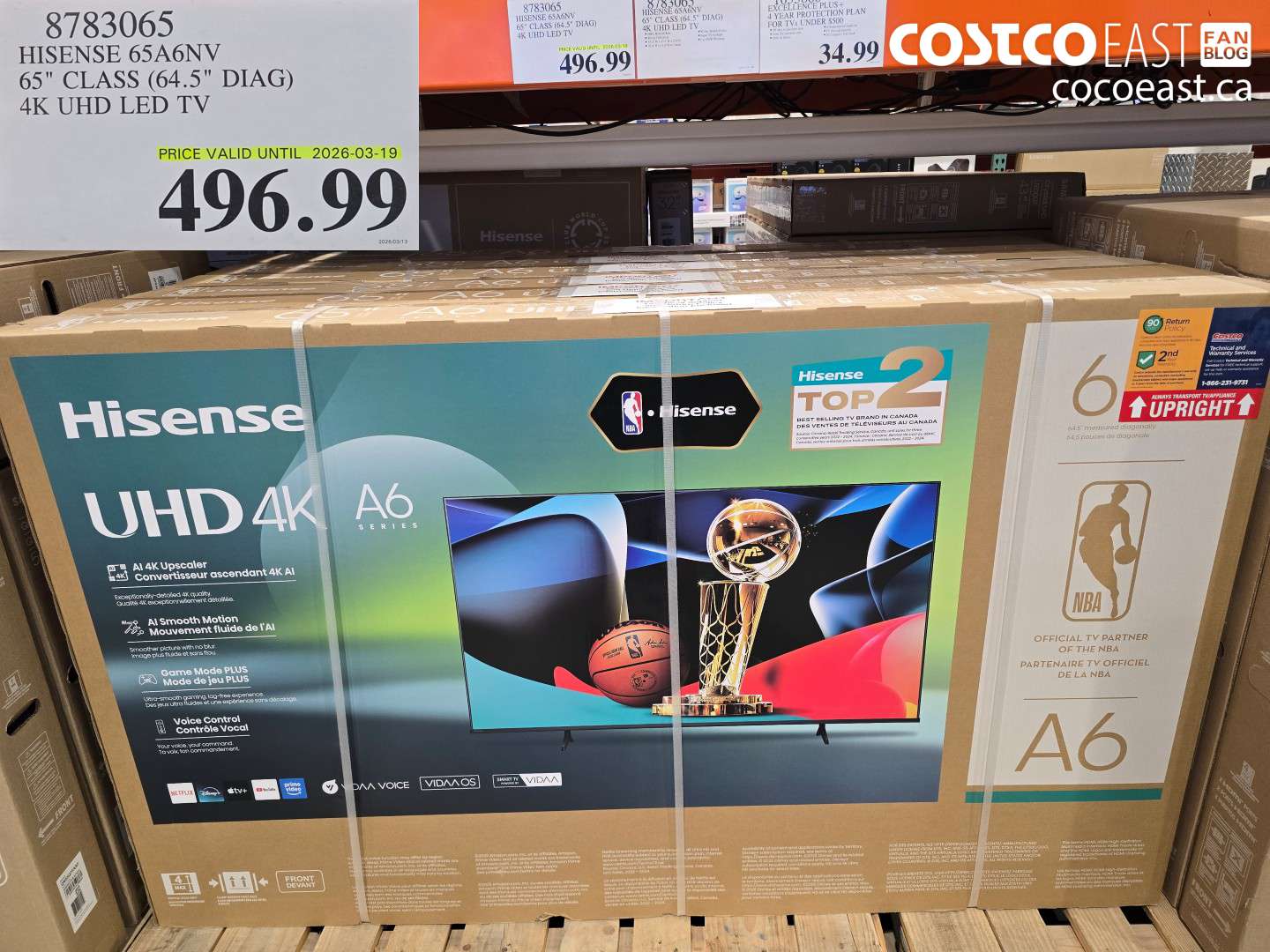 8783065 HISENSE 65A6NV 65 INCH CLASS (64.5 INCH DIAG) 4K UHD LED TV $496.99