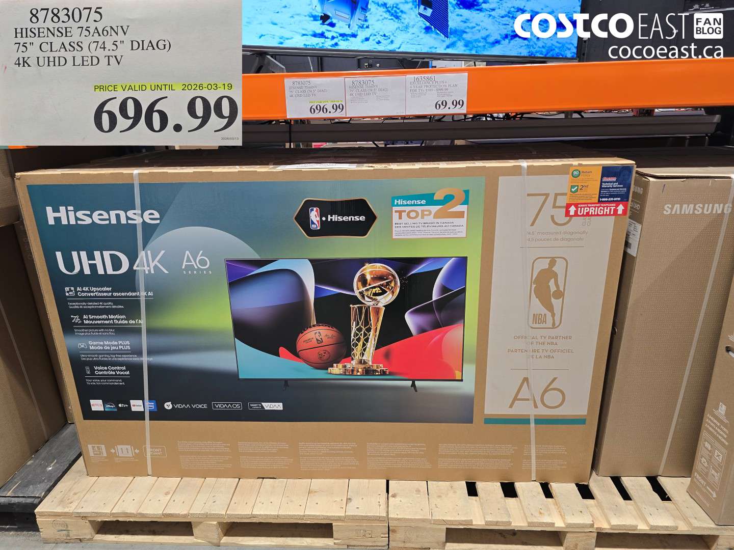 8783075 HISENSE 75A6NV 75 CLASS (74.5 DIAG) 4K UHD LED TV $696.99