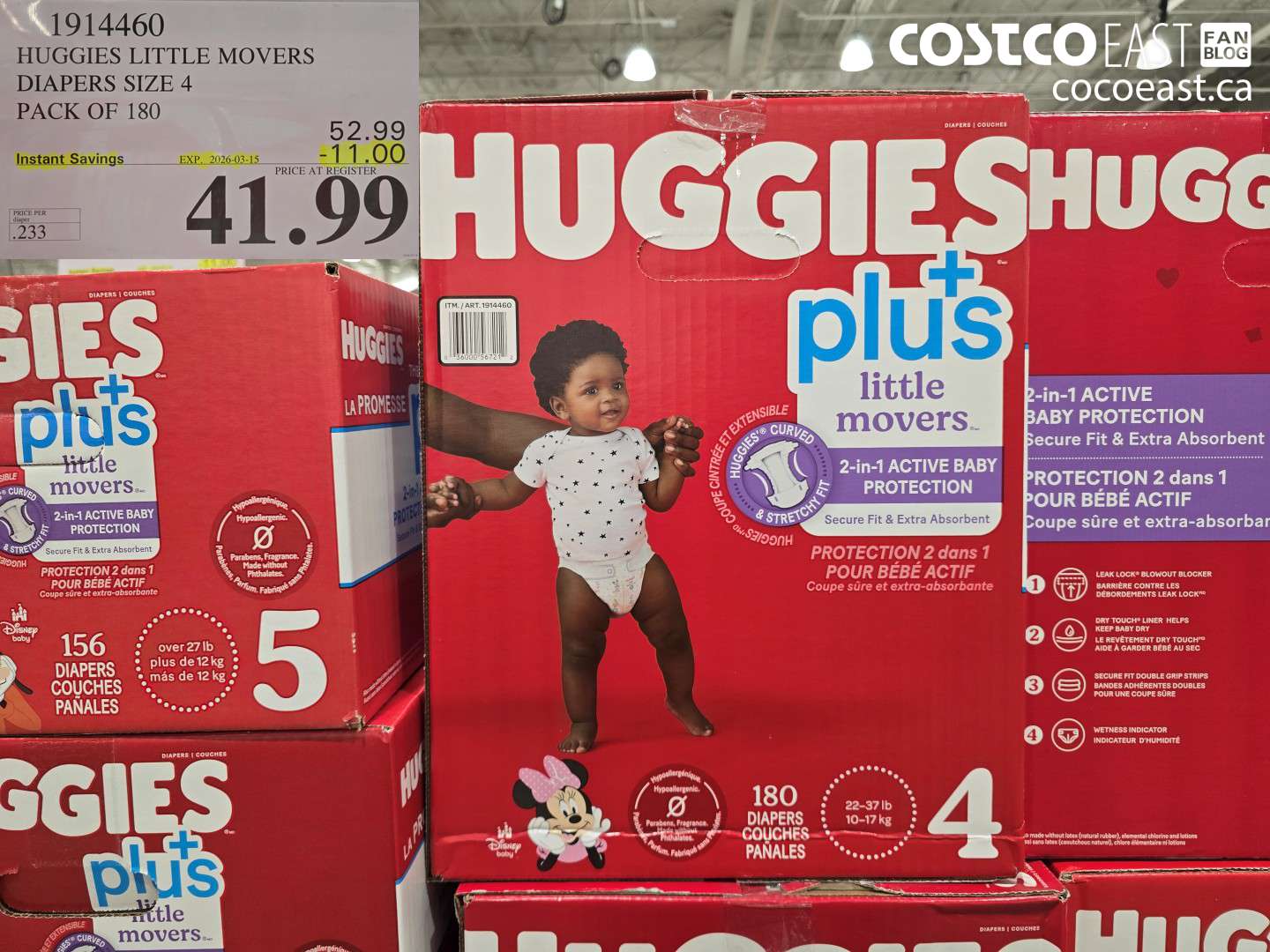 1914460 HUGGIES LITTLE MOVERS DIAPERS SIZE 4 PACK OF 180 ($11.00 INSTANT SAVINGS EXPIRES ON 2026-03-15) $41.99