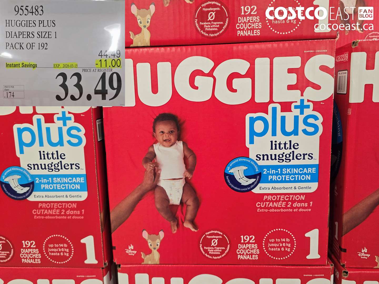 955483 HUGGIES PLUS DIAPERS SIZE 1 PACK OF 192 ($11.00 INSTANT SAVINGS EXPIRES ON 2026-03-15) $33.49