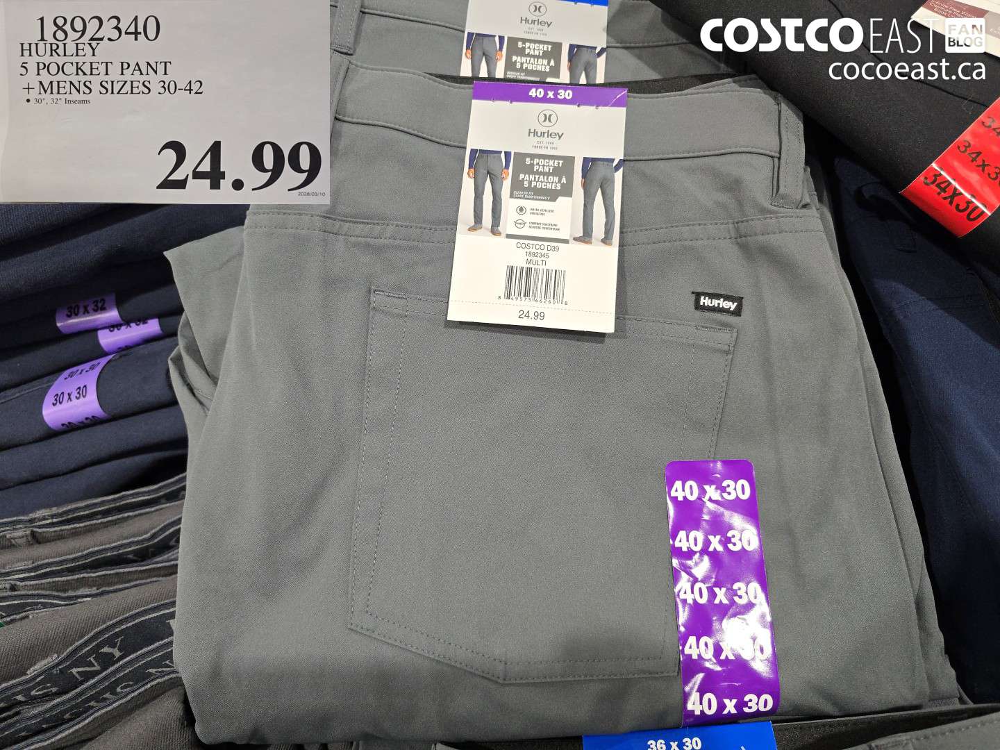 1892340 HURLEY 5 POCKET PANT MENS SIZES 30-42 $24.99