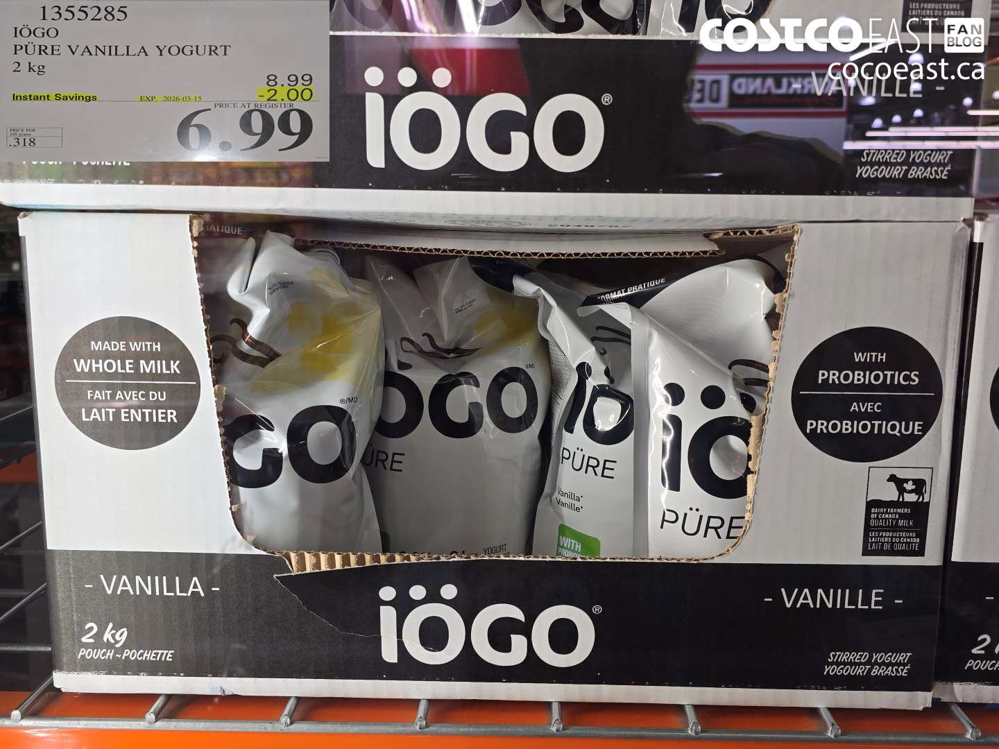 1355285 IÖGO PURE VANILLA YOGURT 2 KG ($2.00 INSTANT SAVINGS EXPIRES ON 2026-03-15) $6.99