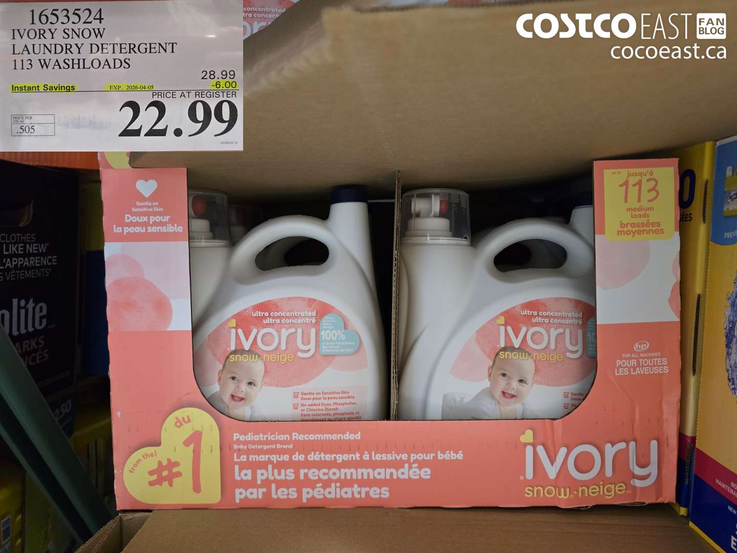 1653524 IVORY SNOW LAUNDRY DETERGENT 113 WASHLOADS ($6.00 INSTANT SAVINGS EXPIRES ON 2026-04-05) $22.99