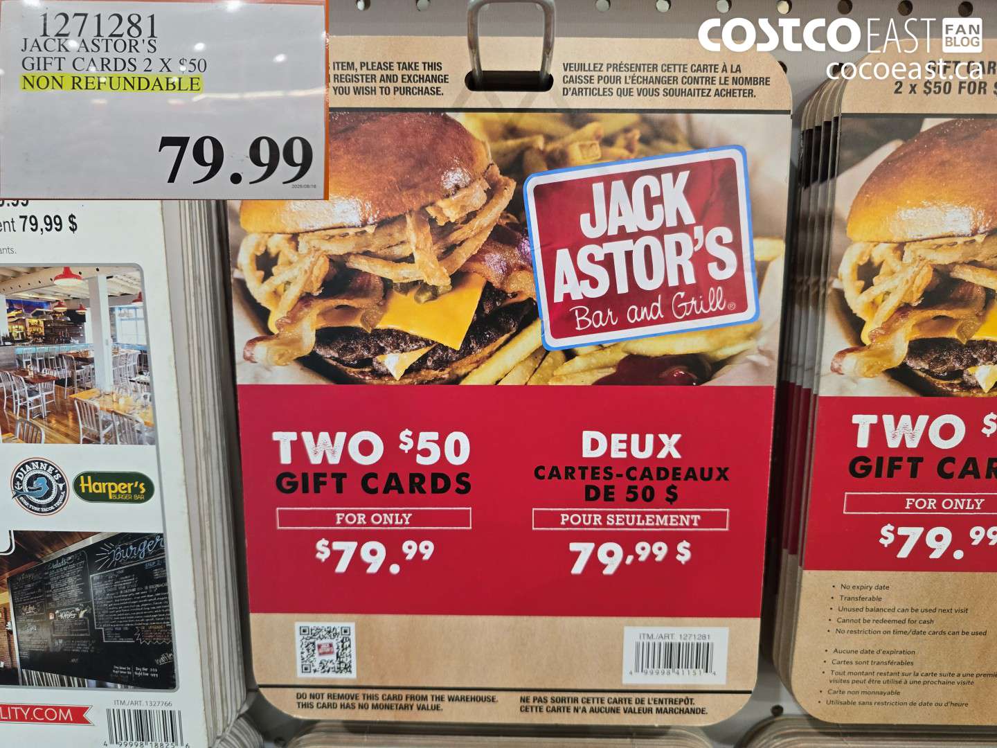 1271281 JACK ASTOR'S GIFT CARDS 2 X $50 $79.99