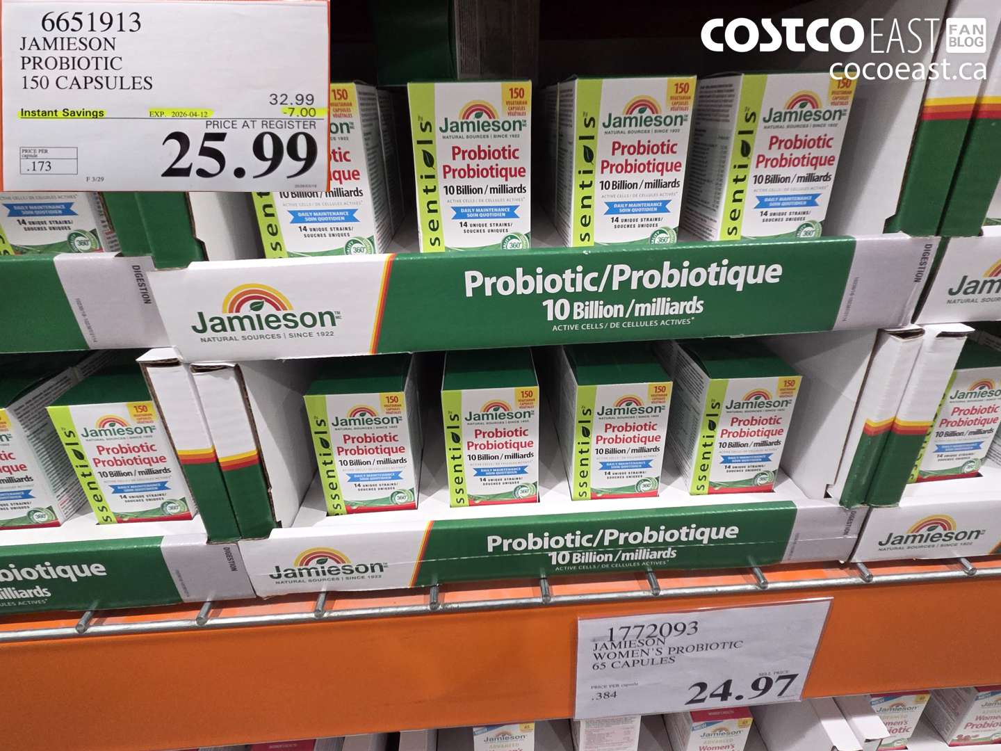6651913 JAMIESON PROBIOTIC 150 CAPSULES ($7.00 INSTANT SAVINGS EXPIRES ON 2026-04-12) $25.99