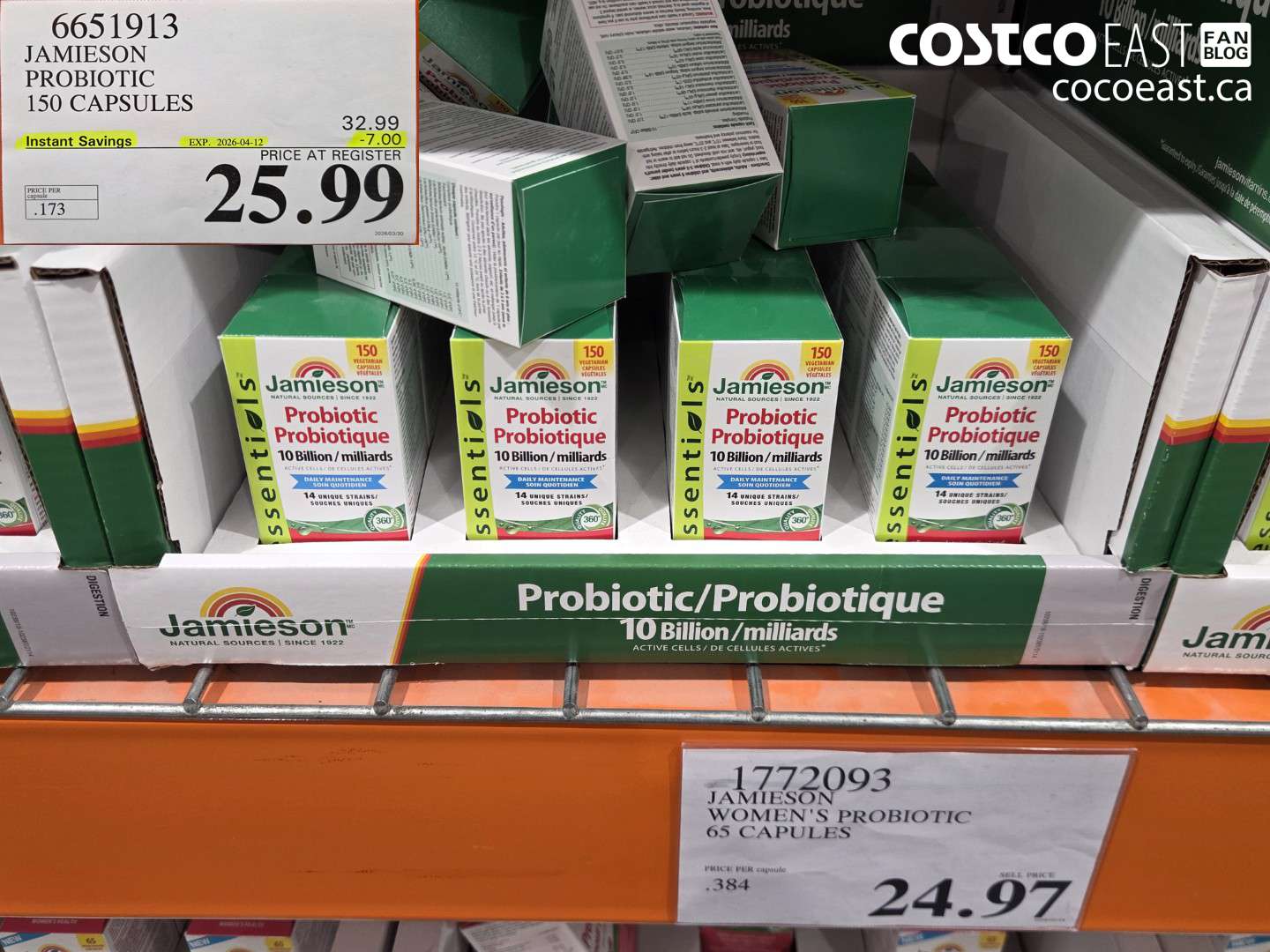 6651913 JAMIESON PROBIOTIC 150 CAPSULES ($7.00 INSTANT SAVINGS EXPIRES ON 2026-04-12) $25.99