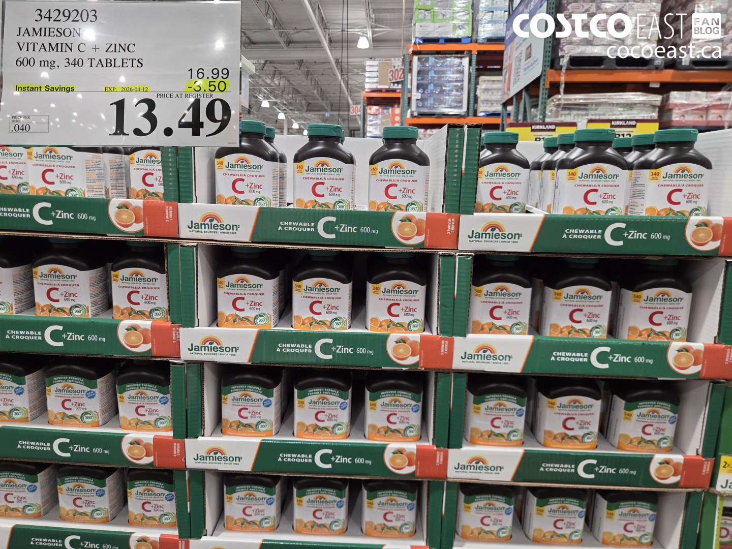 3429203 JAMIESON VITAMIN C + ZINC 600 MG, 340 TABLETS ($3.50 INSTANT SAVINGS EXPIRES ON 2026-04-12) $13.49
