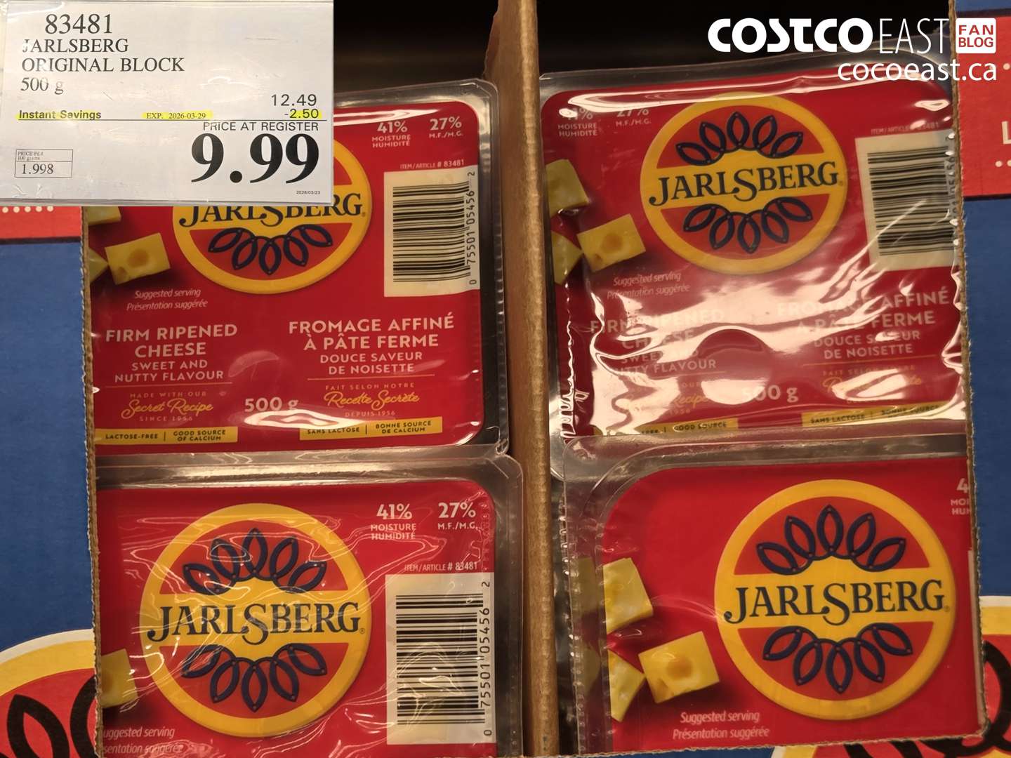 83481 JARLSBERG ORIGINAL BLOCK 500 G ($2.50 INSTANT SAVINGS EXPIRES ON 2026-03-29) $9.99
