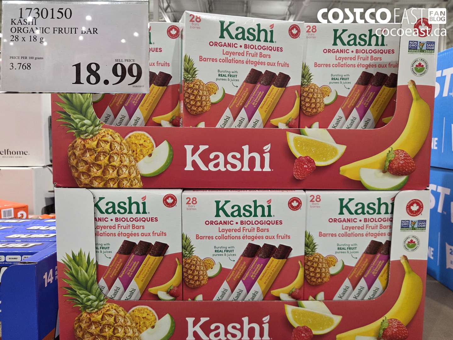1730150 KASHI ORGANIC FRUIT BAR 28 X 18 G $18.99