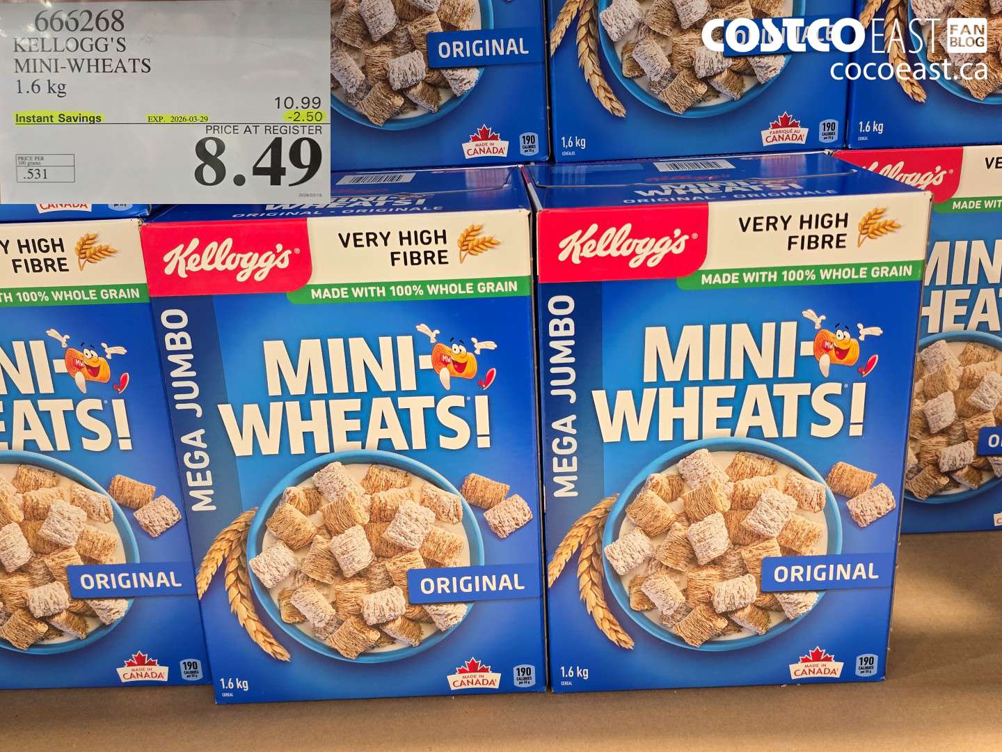 666268 KELLOGG'S MINI-WHEATS 1.6 KG ($2.50 INSTANT SAVINGS EXPIRES ON 2026-03-29) $8.49