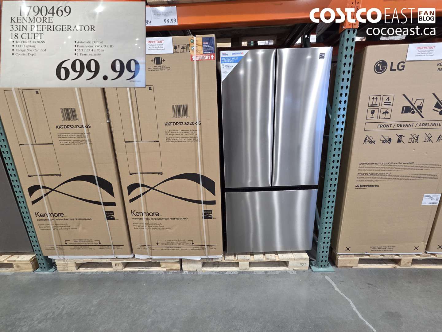 1790469 KENMORE 33IN REFRIGERATOR 18 CUFT $699.99