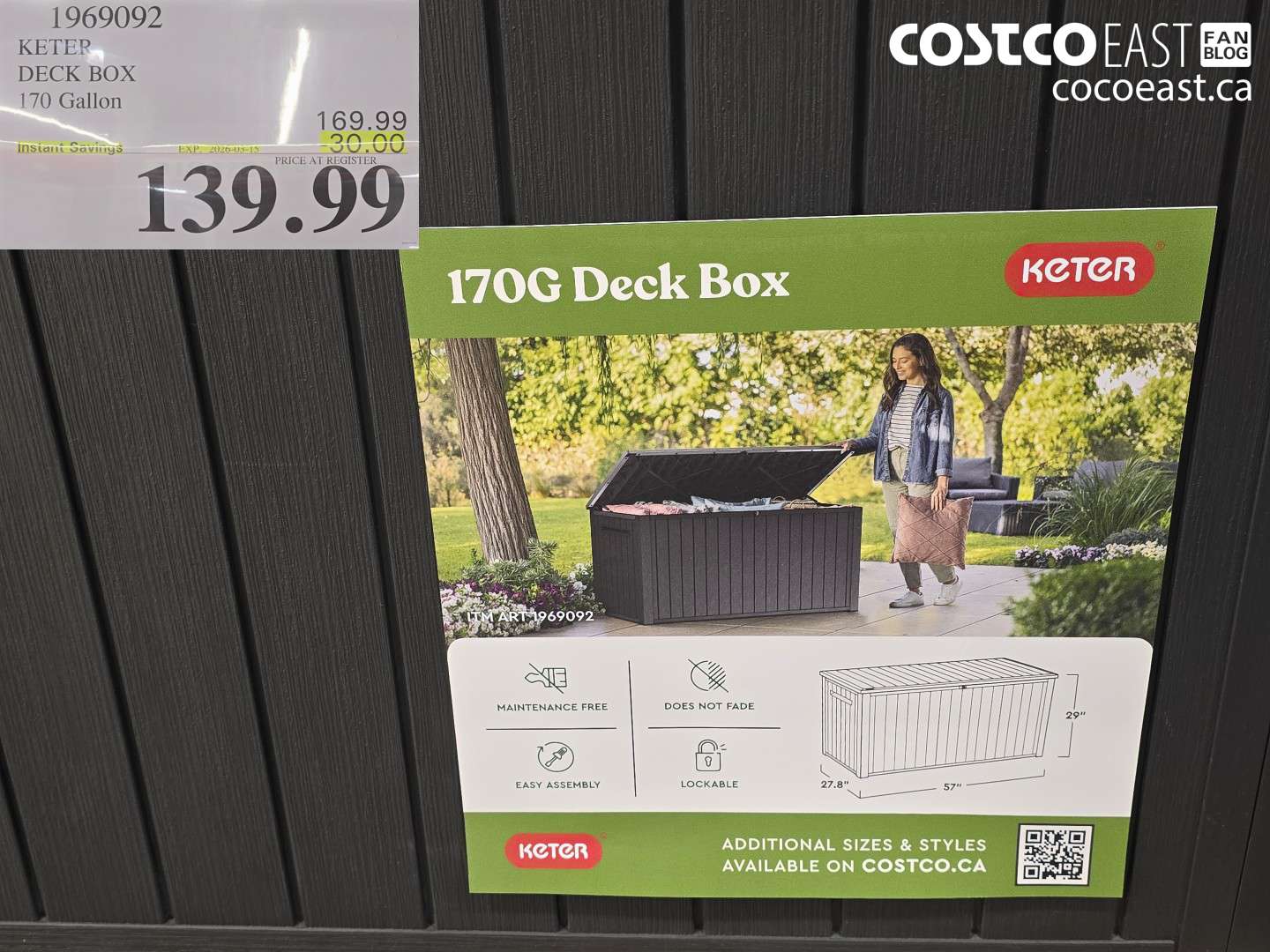 1969092 KETER DECK BOX 170 GALLON ($30.00 INSTANT SAVINGS EXPIRES ON 2026-03-15) $139.99