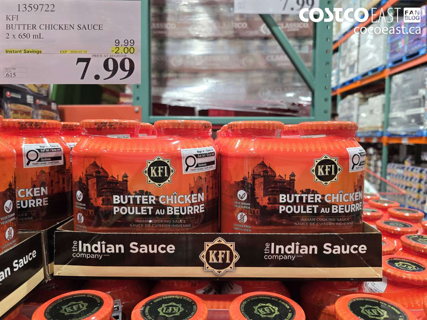 1359722 KFI BUTTER CHICKEN SAUCE 2 X 650 ML ($2.00 INSTANT SAVINGS EXPIRES ON 2026-03-15) $7.99