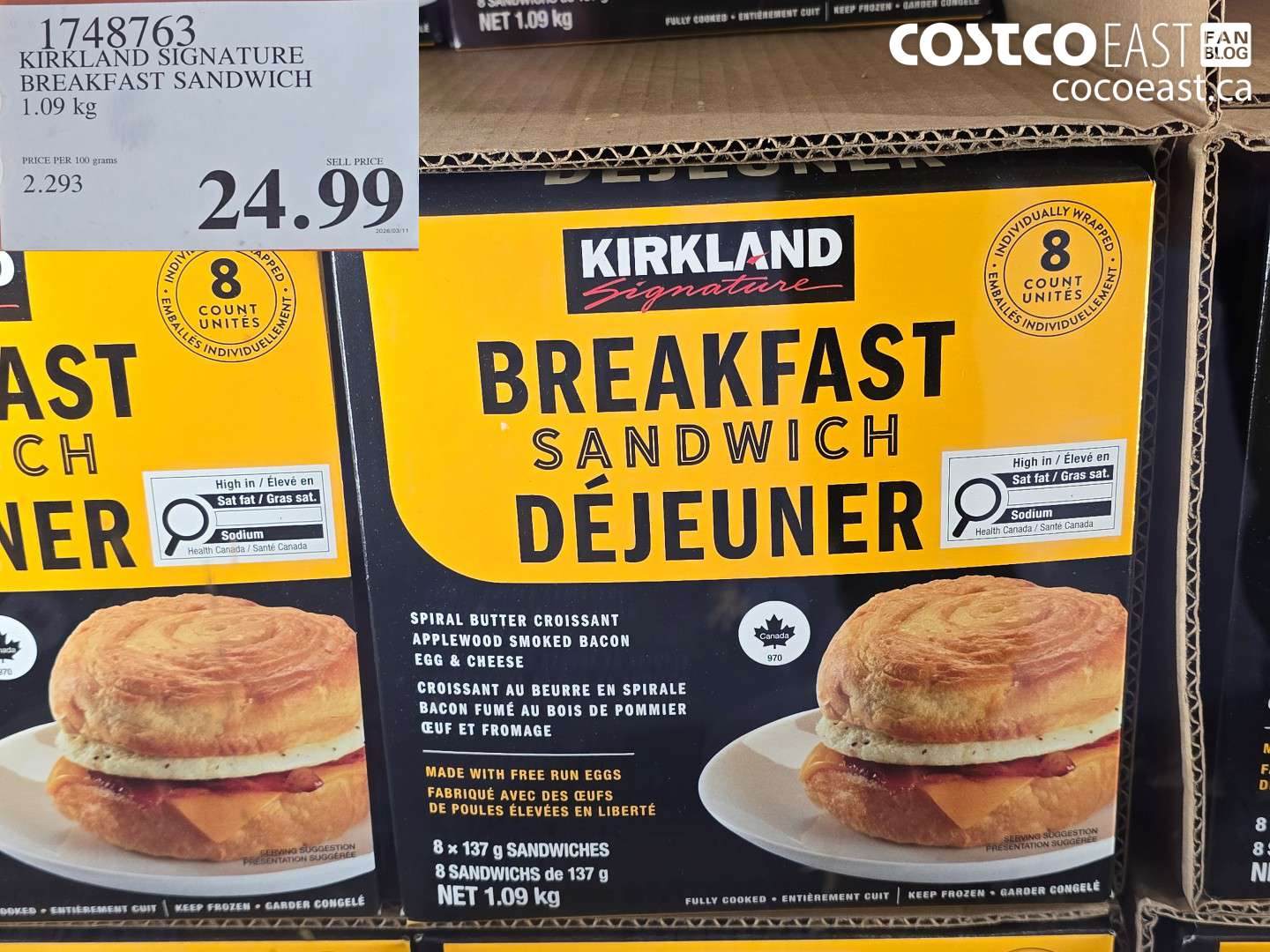 1748763 KIRKLAND SIGNATURE BREAKFAST SANDWICH 1.09 KG $24.99