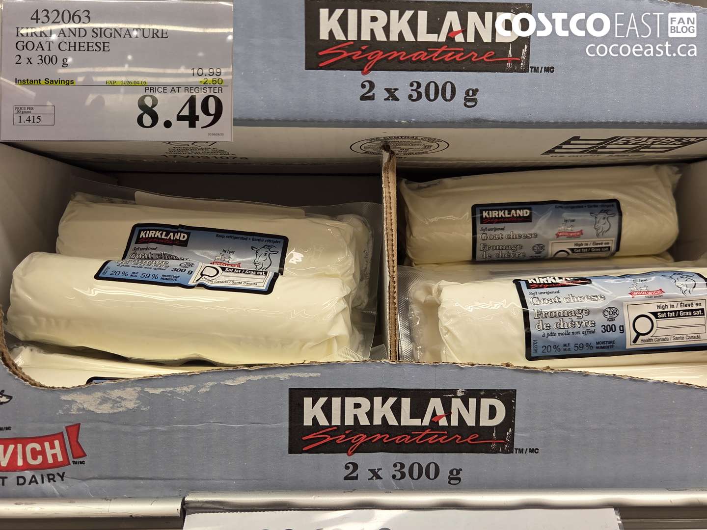 432063 KIRKLAND SIGNATURE GOAT CHEESE ($2.50 INSTANT SAVINGS EXPIRES ON 2026-04-05) $8.49