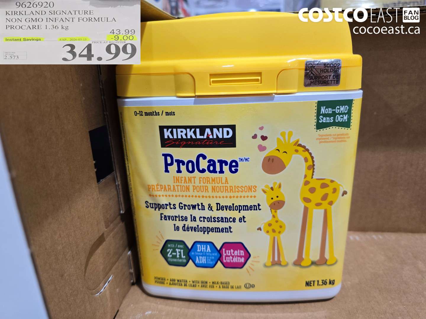 9626920 KIRKLAND SIGNATURE NON GMO INFANT FORMULA PROCARE 1.36 KG ($9.00 INSTANT SAVINGS EXPIRES ON 2026-03-15) $34.99
