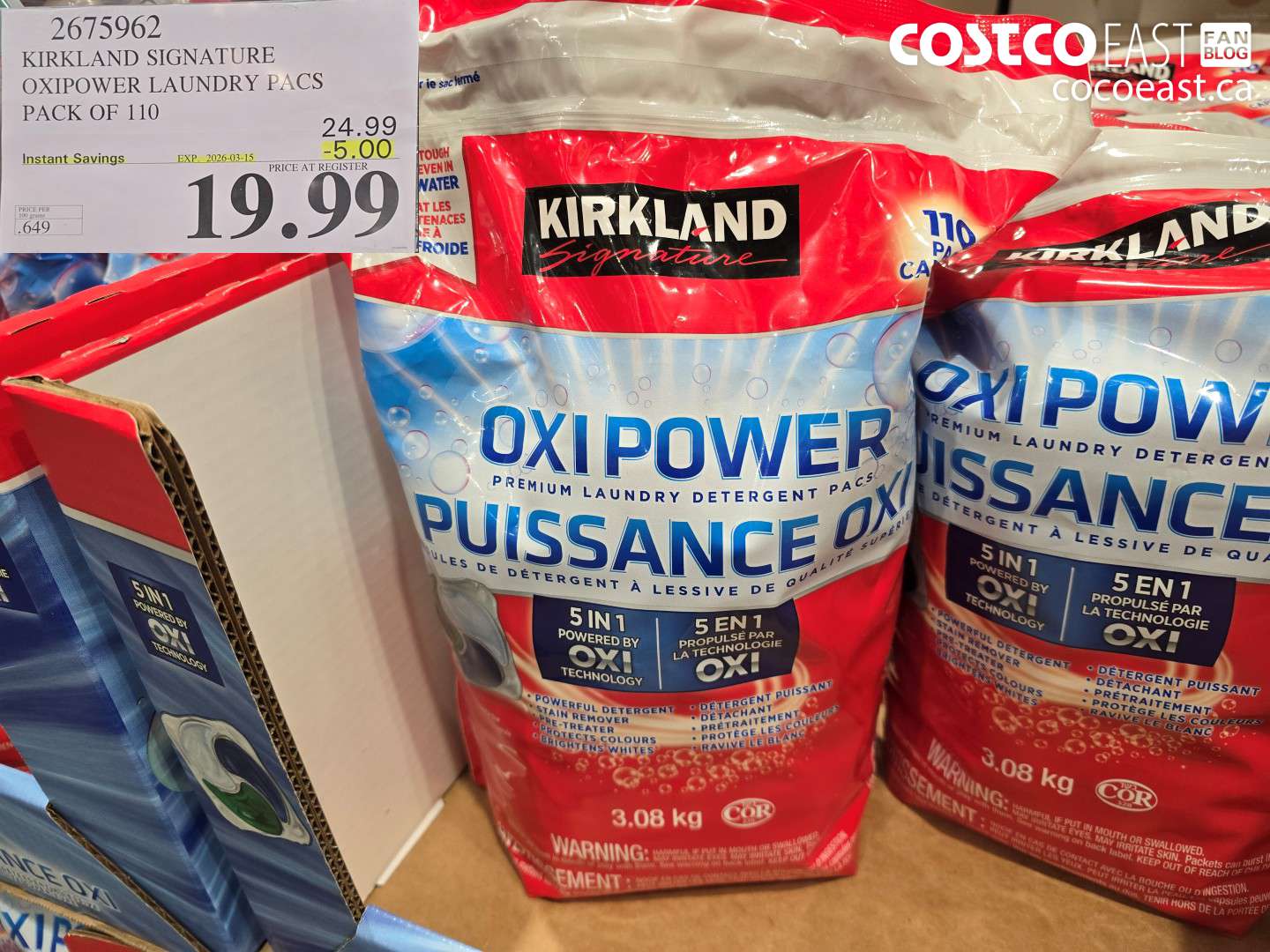 2675962 KIRKLAND SIGNATURE OXIPOWER LAUNDRY PACS PACK OF 110 ($5.00 INSTANT SAVINGS EXPIRES ON 2026-03-15) $19.99