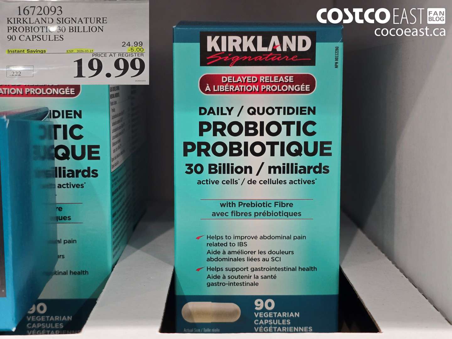 1672093 KIRKLAND SIGNATURE PROBIOTIC 30 BILLION 90 CAPSULES ($5.00 INSTANT SAVINGS EXPIRES ON 2026-03-15) $19.99