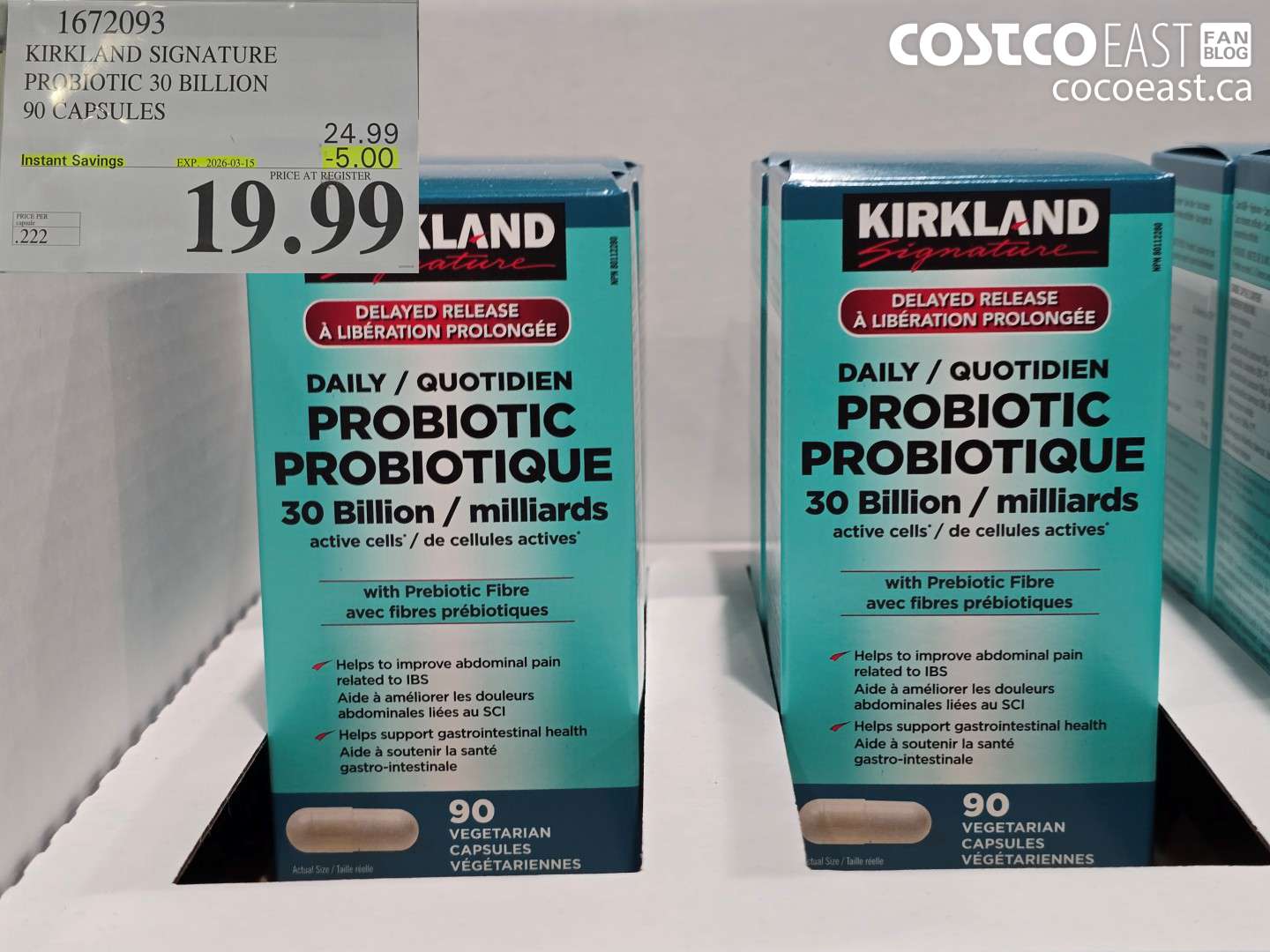 1672093 KIRKLAND SIGNATURE PROBIOTIC 30 BILLION 90 CAPSULES ($5.00 INSTANT SAVINGS EXPIRES ON 2026-03-15) $19.99