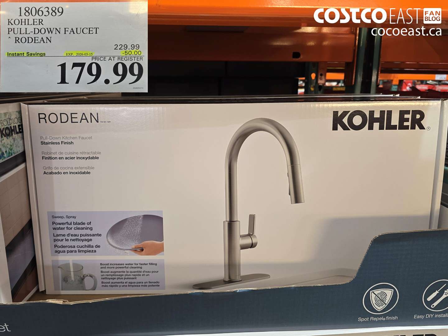 1806389 KOHLER PULL-DOWN FAUCET RODEAN ($50.00 INSTANT SAVINGS EXPIRES ON 2026-03-15) $179.99