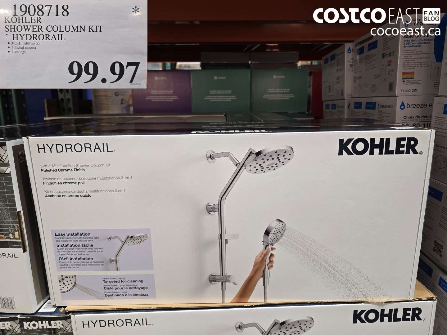 1908718 KOHLER SHOWER COLUMN KIT HYDRORAIL $99.97