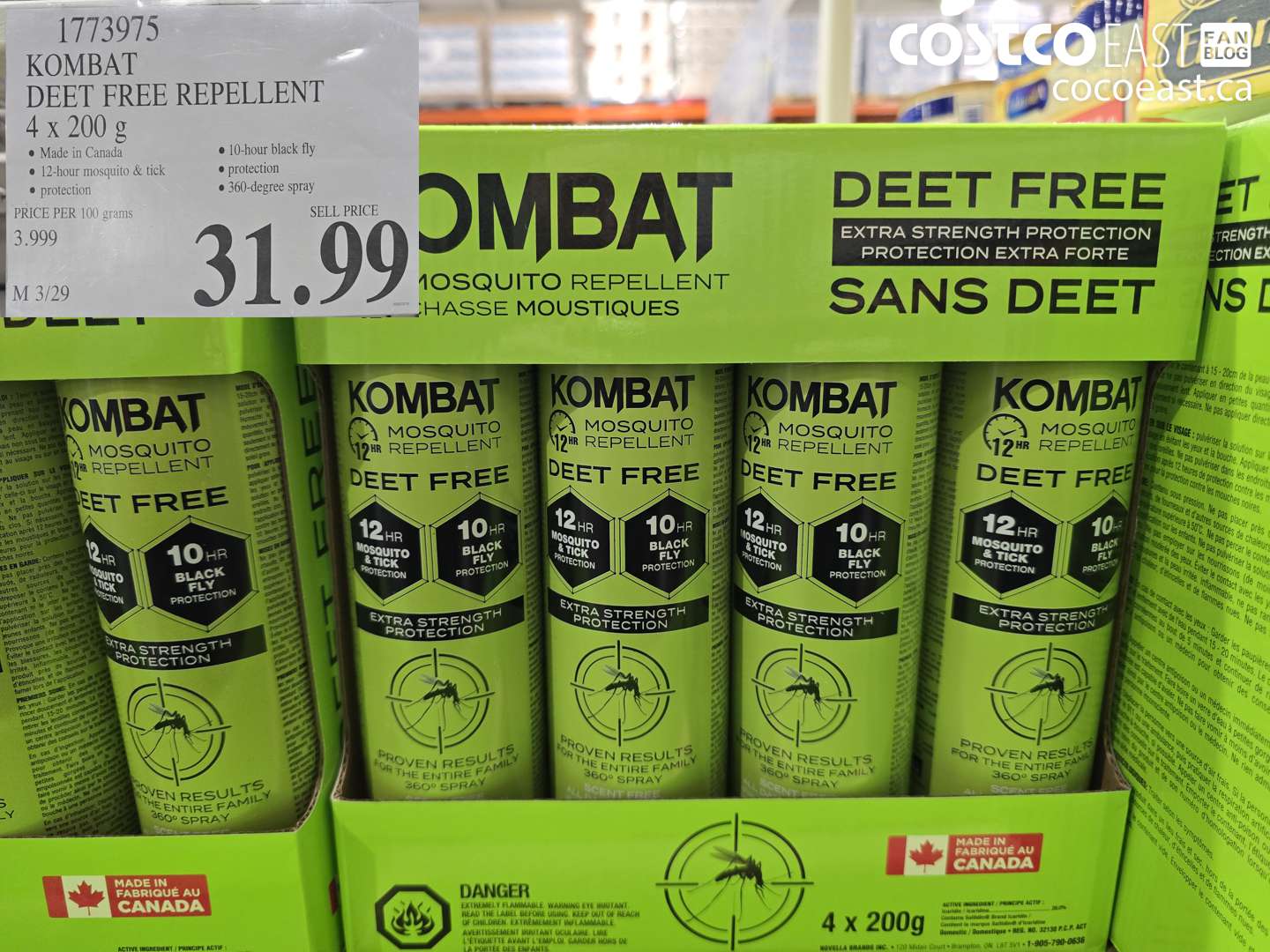 1773975 KOMBAT DEET FREE REPELLENT 4 X 200 G $31.99
