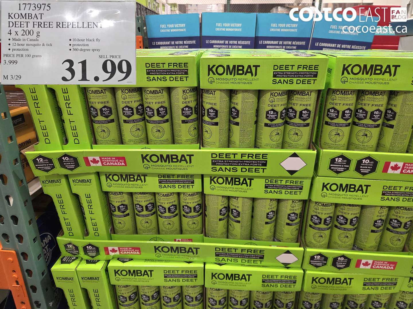 1773975 KOMBAT DEET FREE REPELLENT 4 X 200 G $31.99