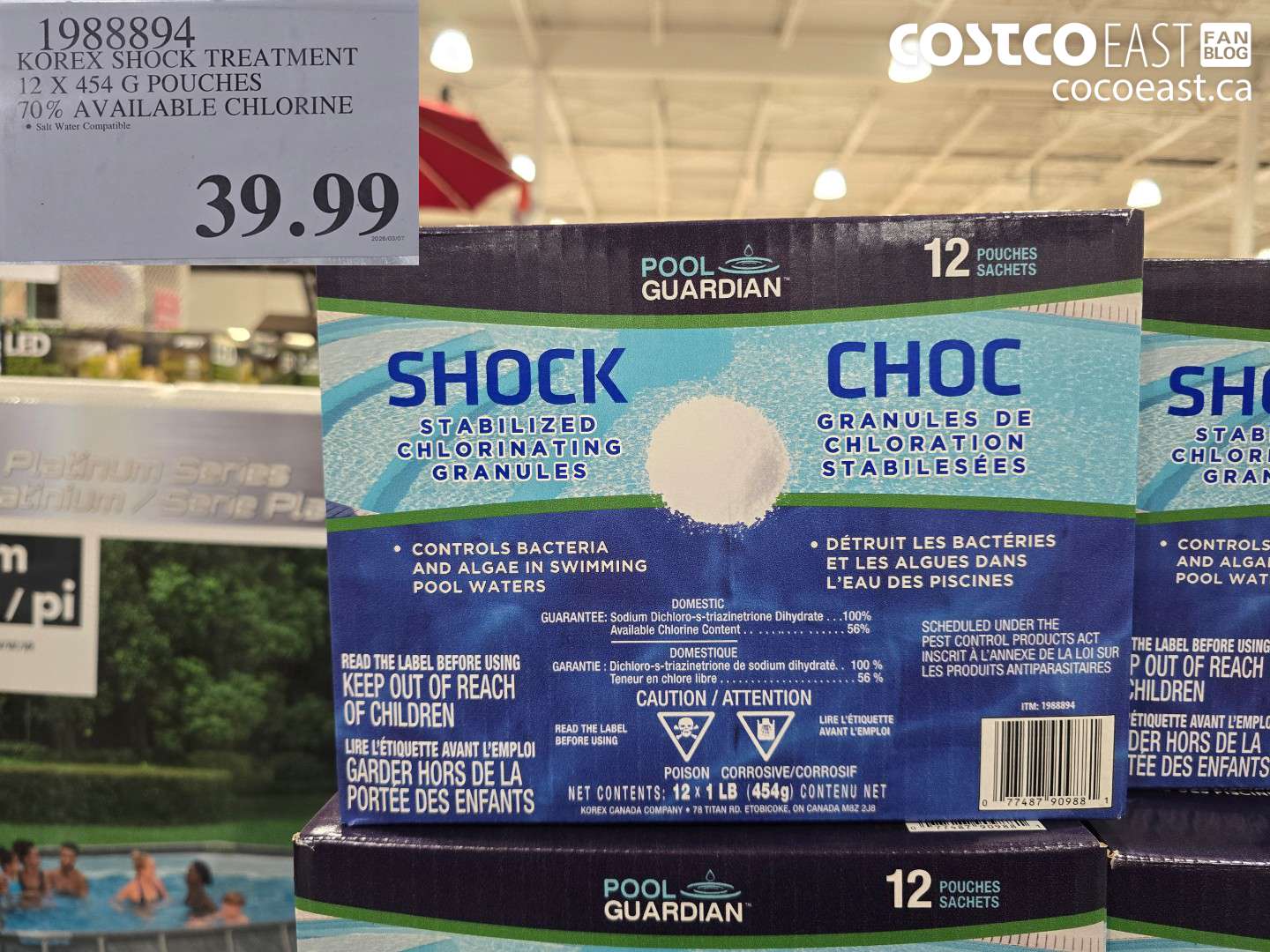 1988894 KOREX SHOCK TREATMENT 12 X 454 G POUCHES 70% AVAILABLE CHLORINE $39.99
