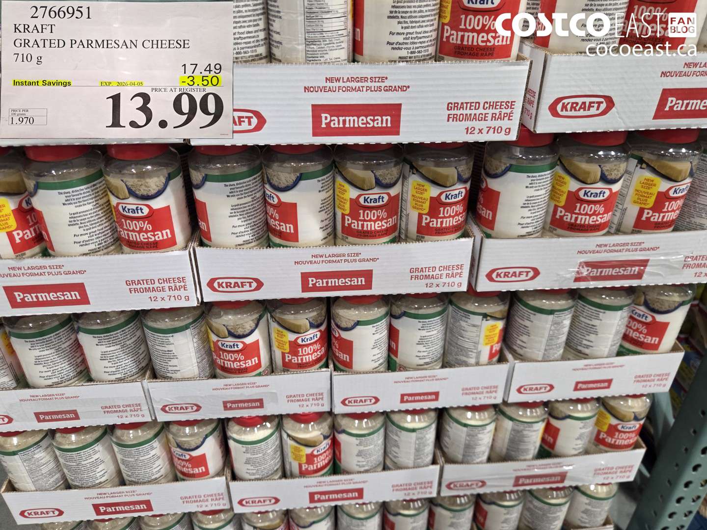2766951 KRAFT GRATED PARMESAN CHEESE ($3.50 INSTANT SAVINGS EXPIRES ON 2026-04-05) $13.99