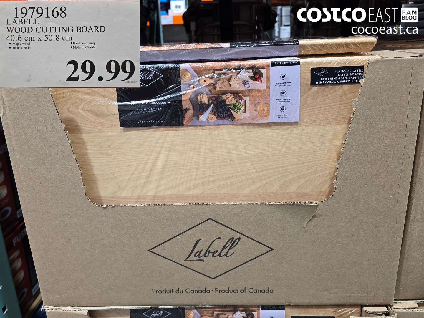 1979168 LABEL WOOD CUTTING BOARD 40.6 CM X 50.8 CM $29.99