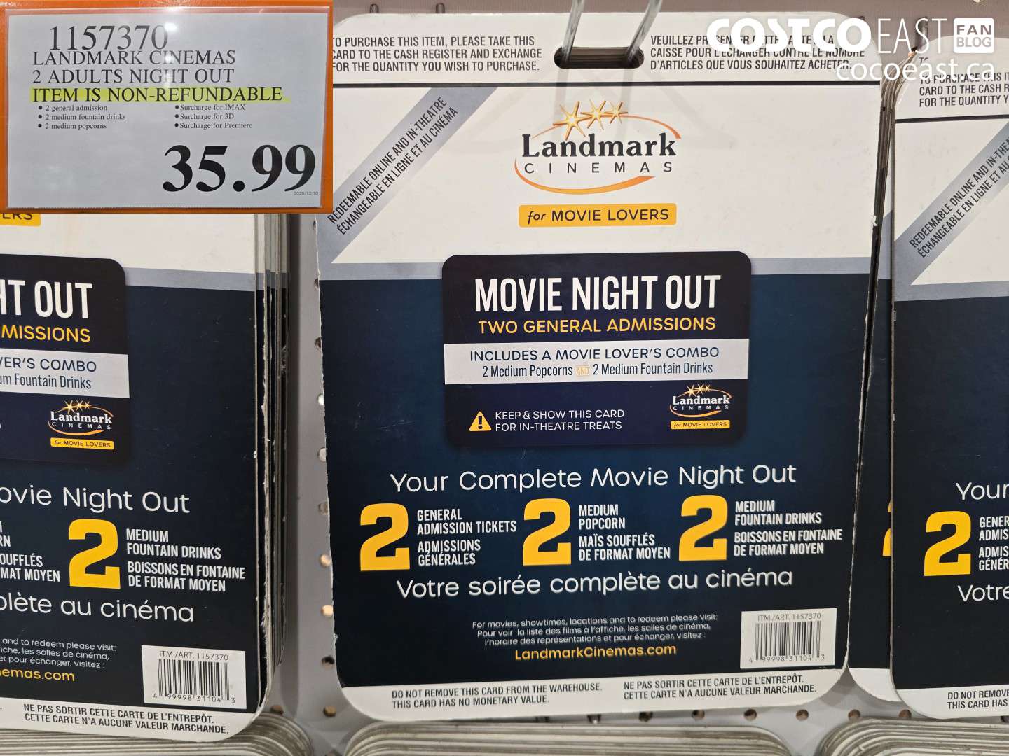 1157370 LANDMARK CINEMAS 2 ADULTS NIGHT OUT ITEM IS NON-REFUNDABLE $35.99