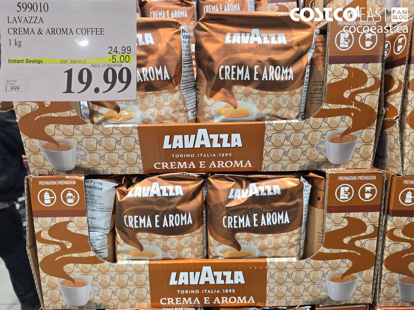 599010 LAVAZZA CREMA & AROMA COFFEE 1 KG ($5.00 INSTANT SAVINGS EXPIRES ON 2026-03-15) $19.99
