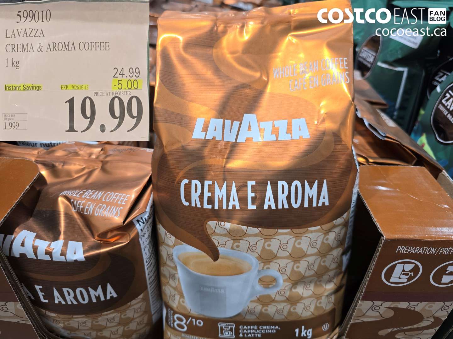 599010 LAVAZZA CREMA & AROMA COFFEE 1 KG ($5.00 INSTANT SAVINGS EXPIRES ON 2026-03-15) $19.99