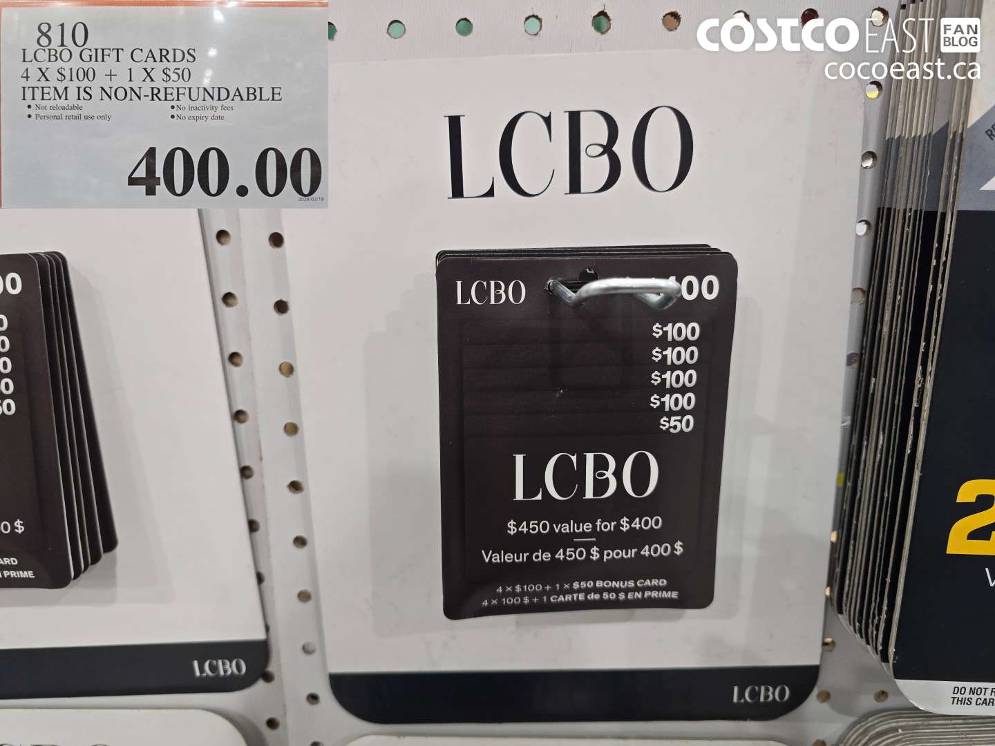 810 LCBO GIFT CARDS 4 X $100 + 1 X $50 $400.00
