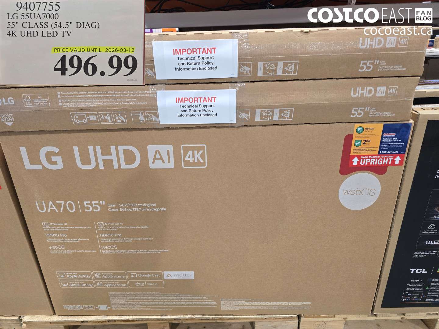 9407755 LG 55UA7000 55 CLASS 54.5 DIAG 4K UHD LED TV $496.99