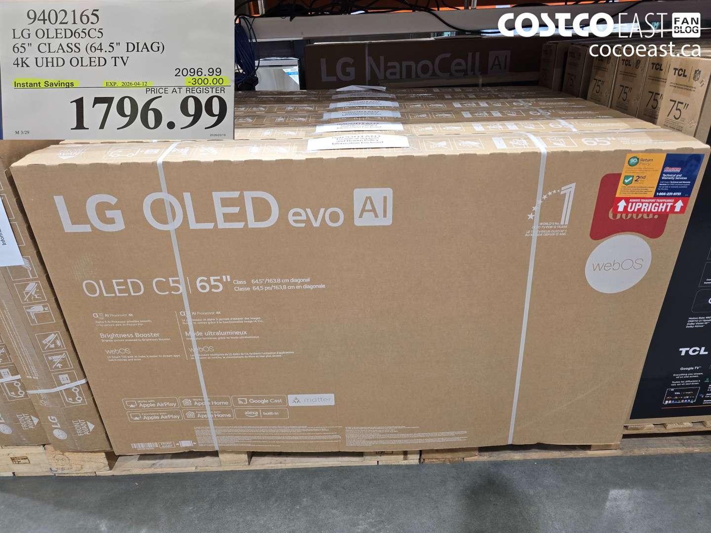 9402165 LG OLED65C5 65 CLASS (64.5 DIAG) 4K UHD OLED TV ($300.00 INSTANT SAVINGS EXPIRES ON 2026-04-12) $1796.99