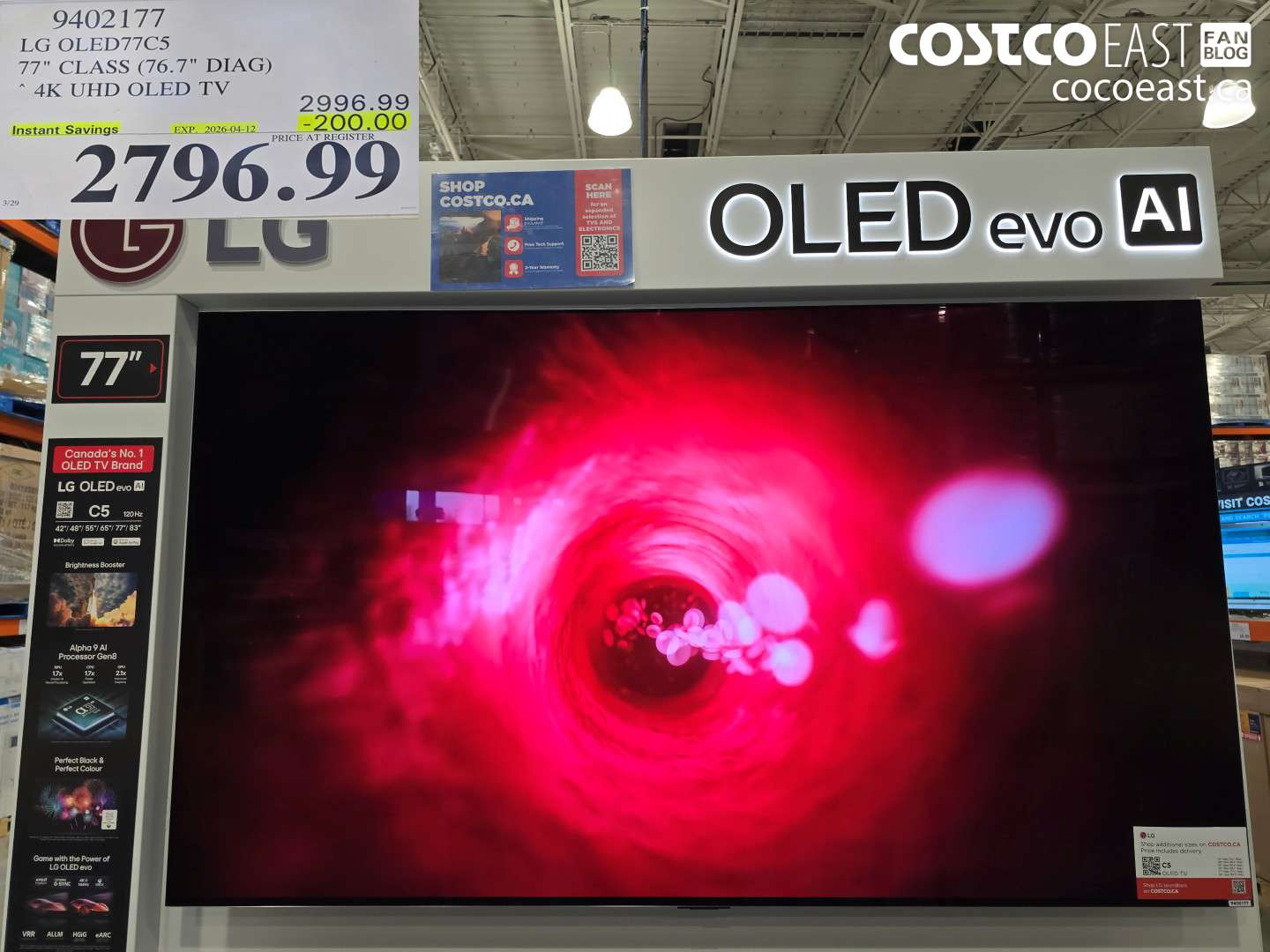 9402177 LG OLED77C5 77 CLASS (76.7 DIAG) 4K UHD OLED TV ($200.00 INSTANT SAVINGS EXPIRES ON 2026-04-12) $2796.99