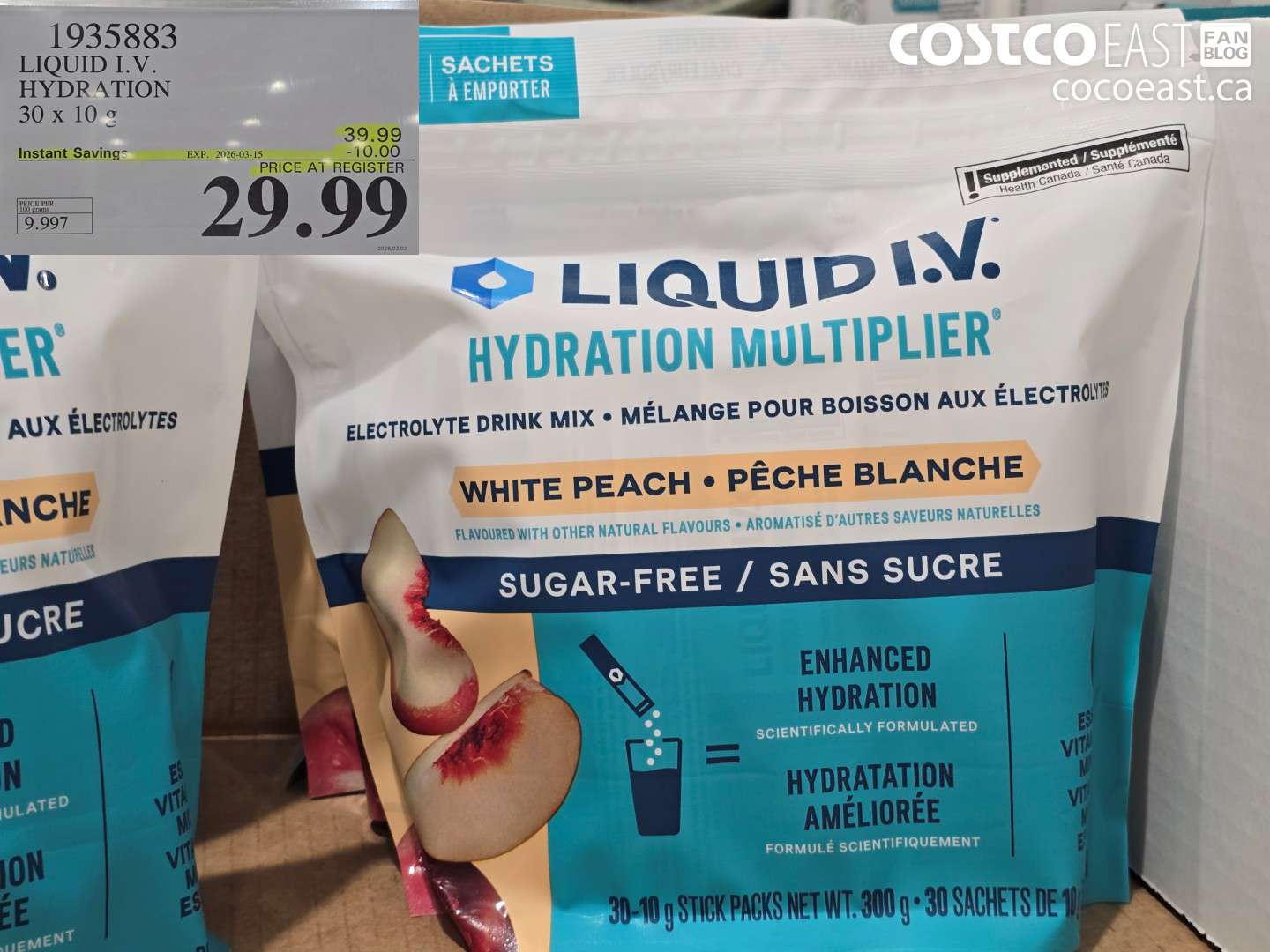 1935883 LIQUID I.V. HYDRATION 30 X 10 G ($10.00 INSTANT SAVINGS EXPIRES ON 2026-03-15) $29.99