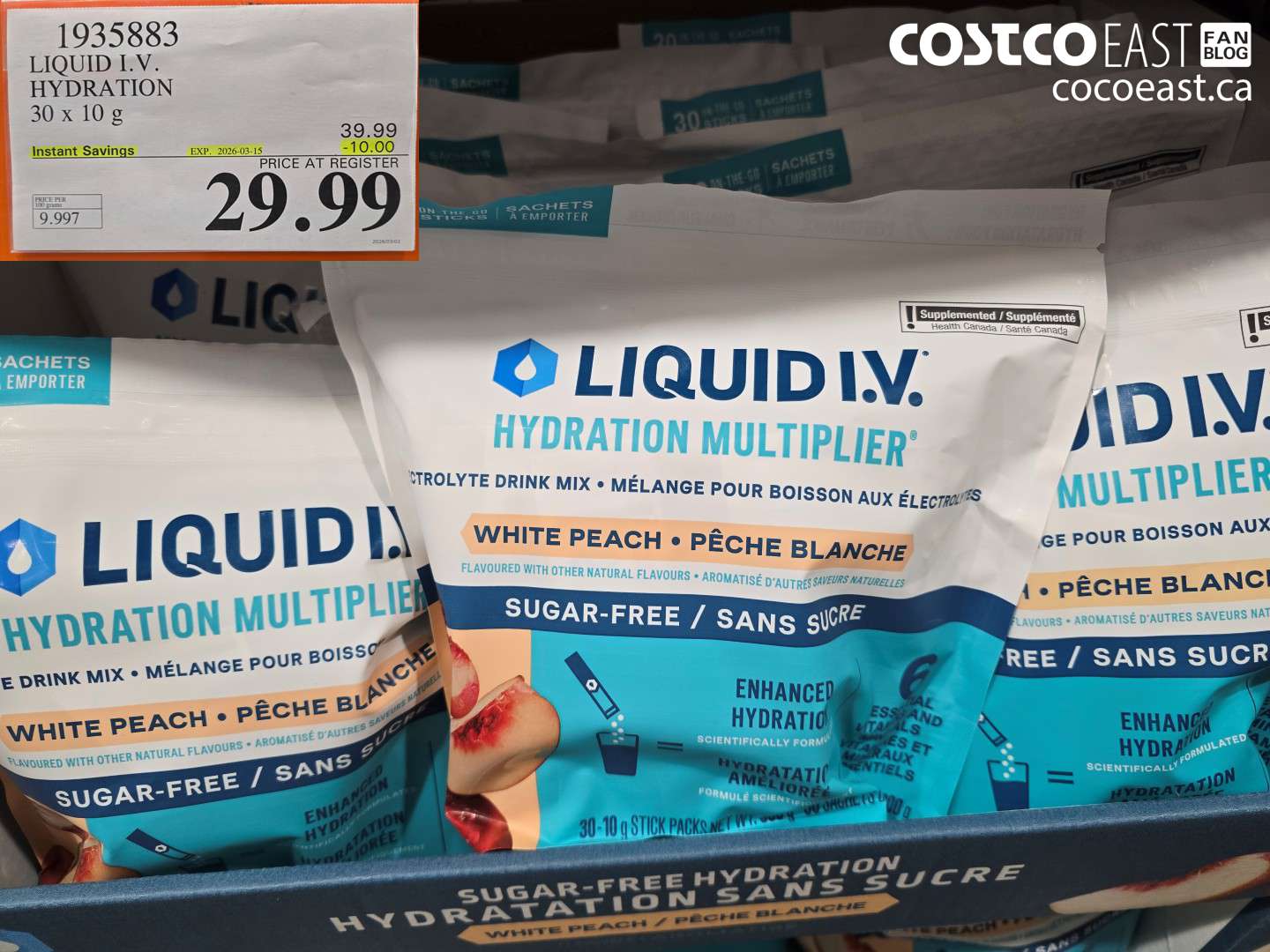 1935883 LIQUID I.V. HYDRATION 30 X 10 G ($10.00 INSTANT SAVINGS EXPIRES ON 2026-03-15) $29.99