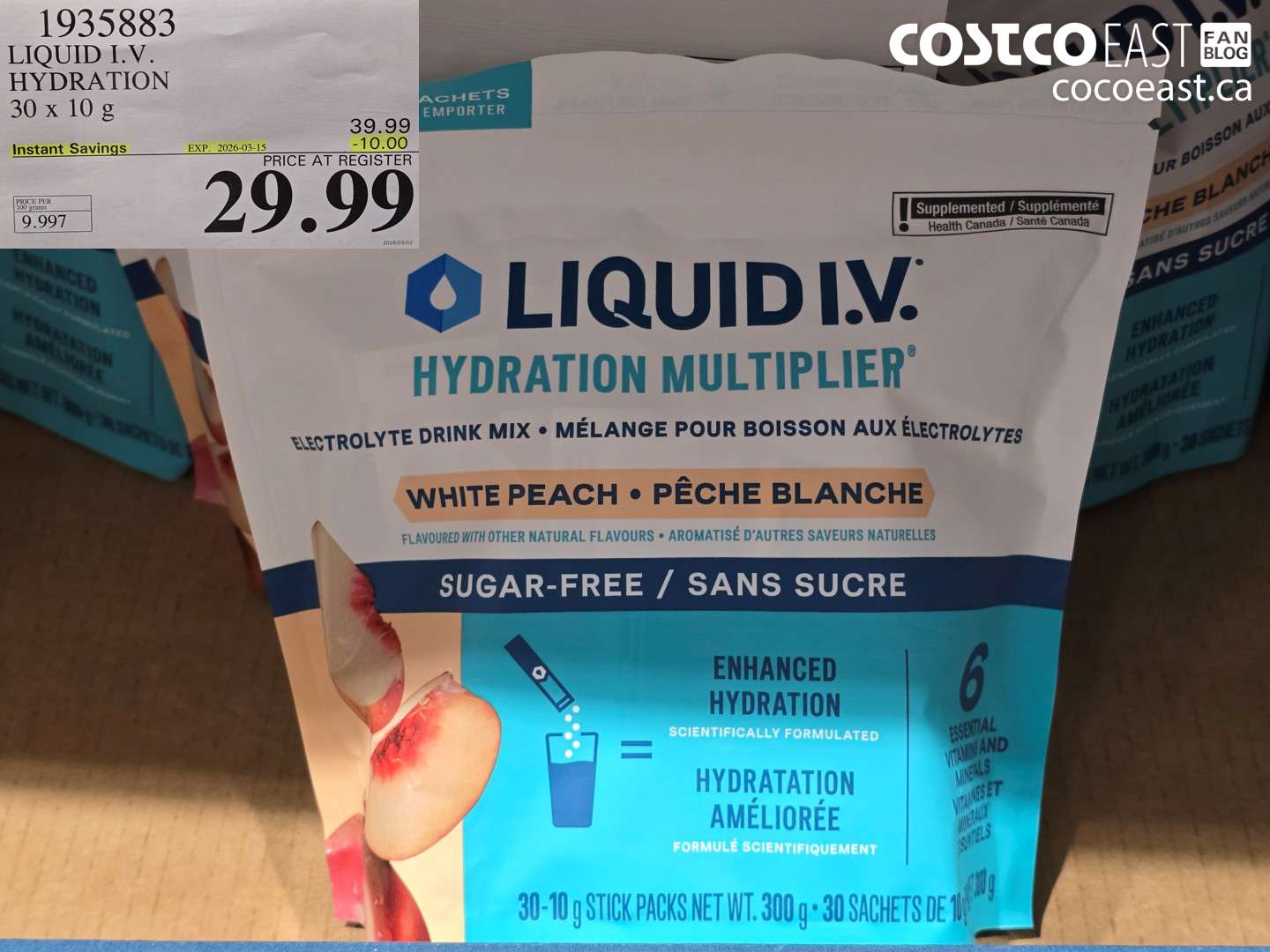 1935883 LIQUID I.V. HYDRATION 30 X 10 G ($10.00 INSTANT SAVINGS EXPIRES ON 2026-03-15) $29.99