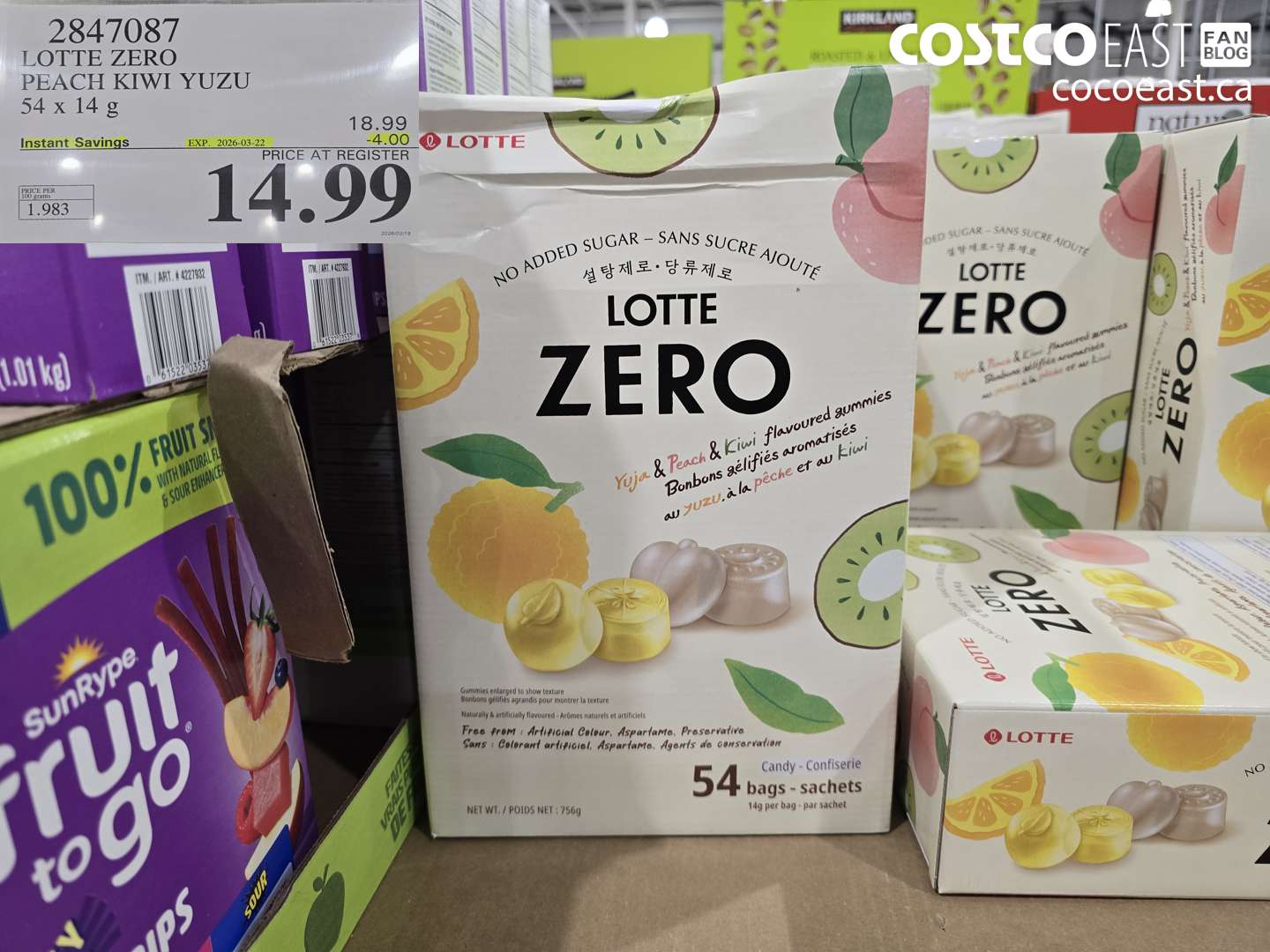 2847087 LOTTE ZERO PEACH KIWI YUZU 54 X 14 G ($4.00 INSTANT SAVINGS EXPIRES ON 2026-03-22) $14.99