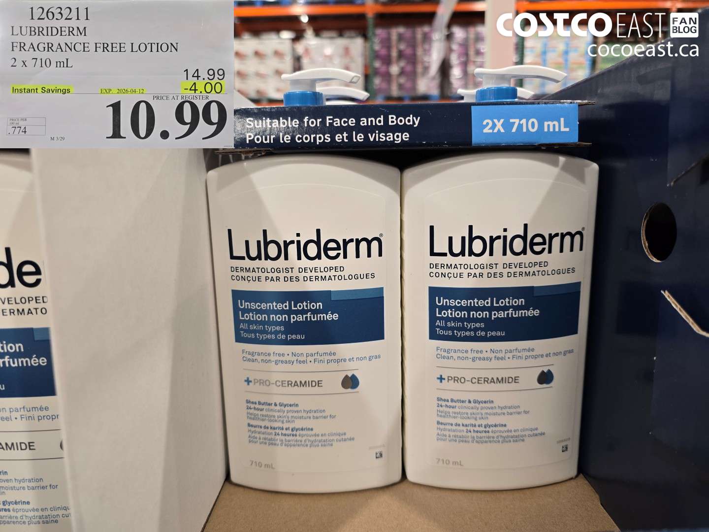 1263211 LUBRIDERM FRAGRANCE FREE LOTION 2 X 710 ML ($4.00 INSTANT SAVINGS EXPIRES ON 2026-04-12) $10.99