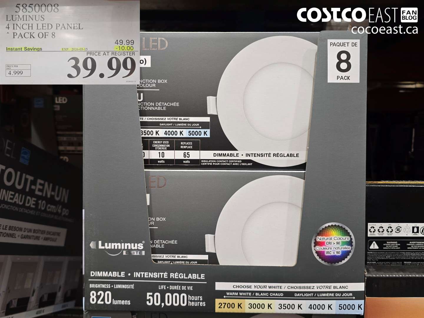 5850008 LUMINUS 4 INCH LED PANEL PACK OF 8 ($10.00 INSTANT SAVINGS EXPIRES ON 2026-03-15) $39.99