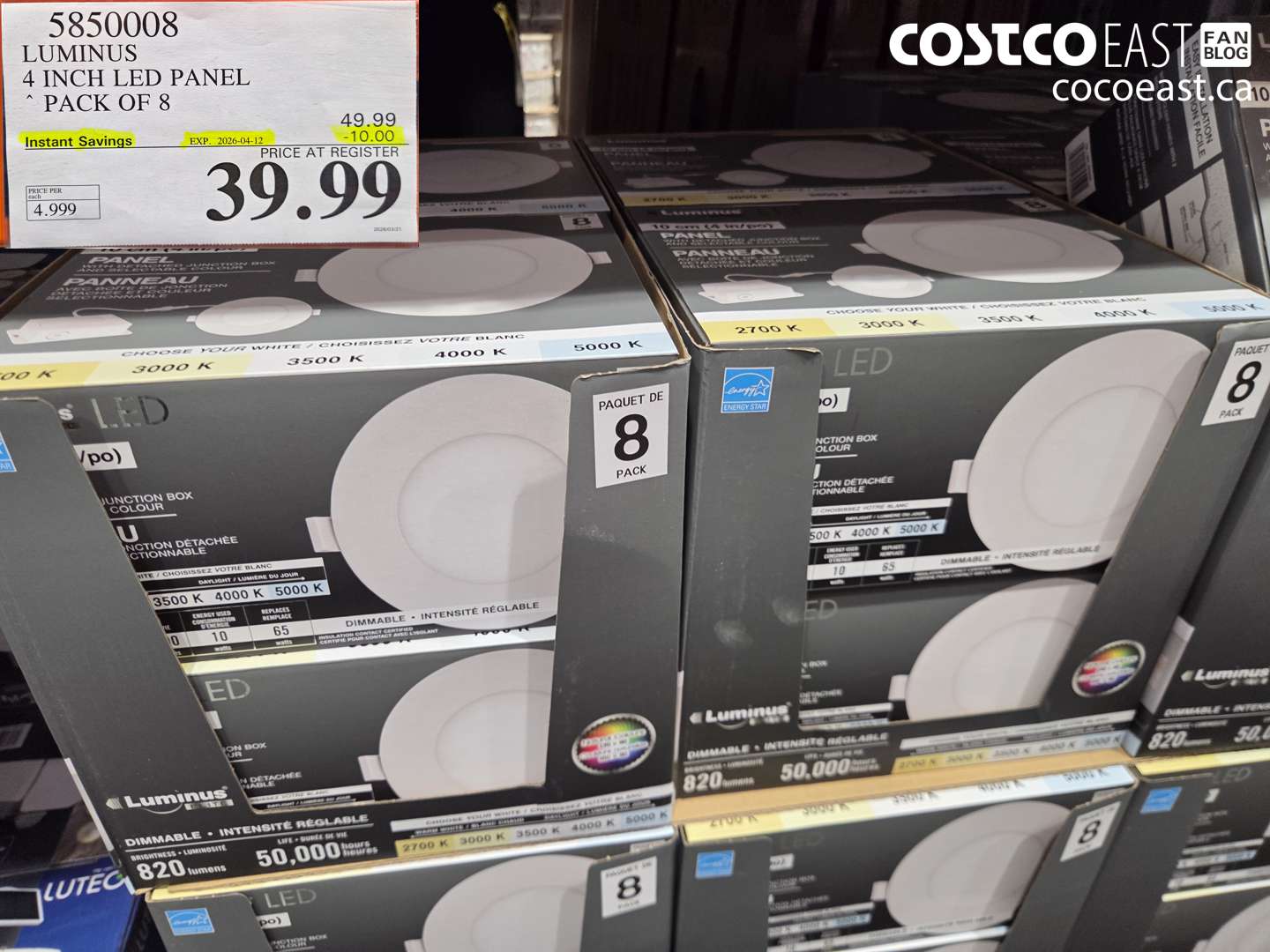 585008 LUMINUS 4 INCH LED PANEL PACK OF 8 ($10.00 INSTANT SAVINGS EXPIRES ON 2026-04-12) $39.99