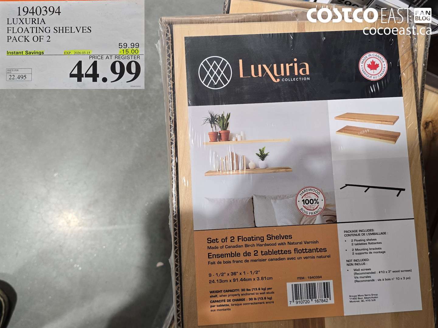 1940394 LUXURIA FLOATING SHELVES PACK OF 2 ($15.00 INSTANT SAVINGS EXPIRES ON 2026-03-15) $44.99